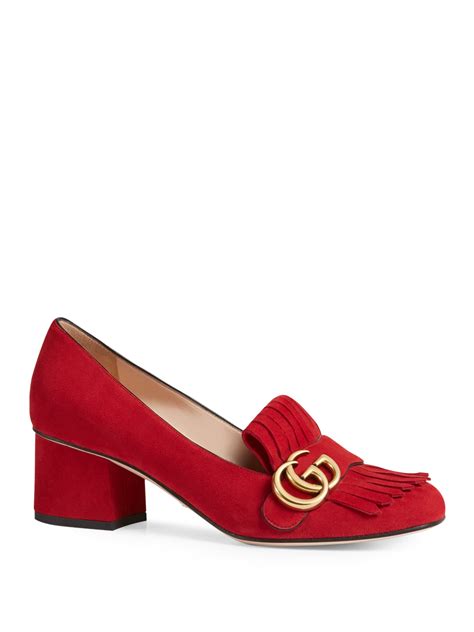 gucci marmont gg suede block heel pumps|Gucci Marmont mid heel pump.